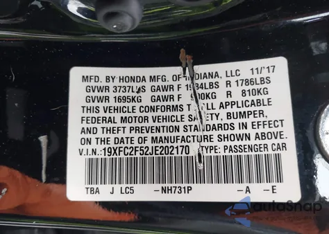 2018 Honda Civic Lx from USA, damaged, VIN 19XFC2F52JE202170